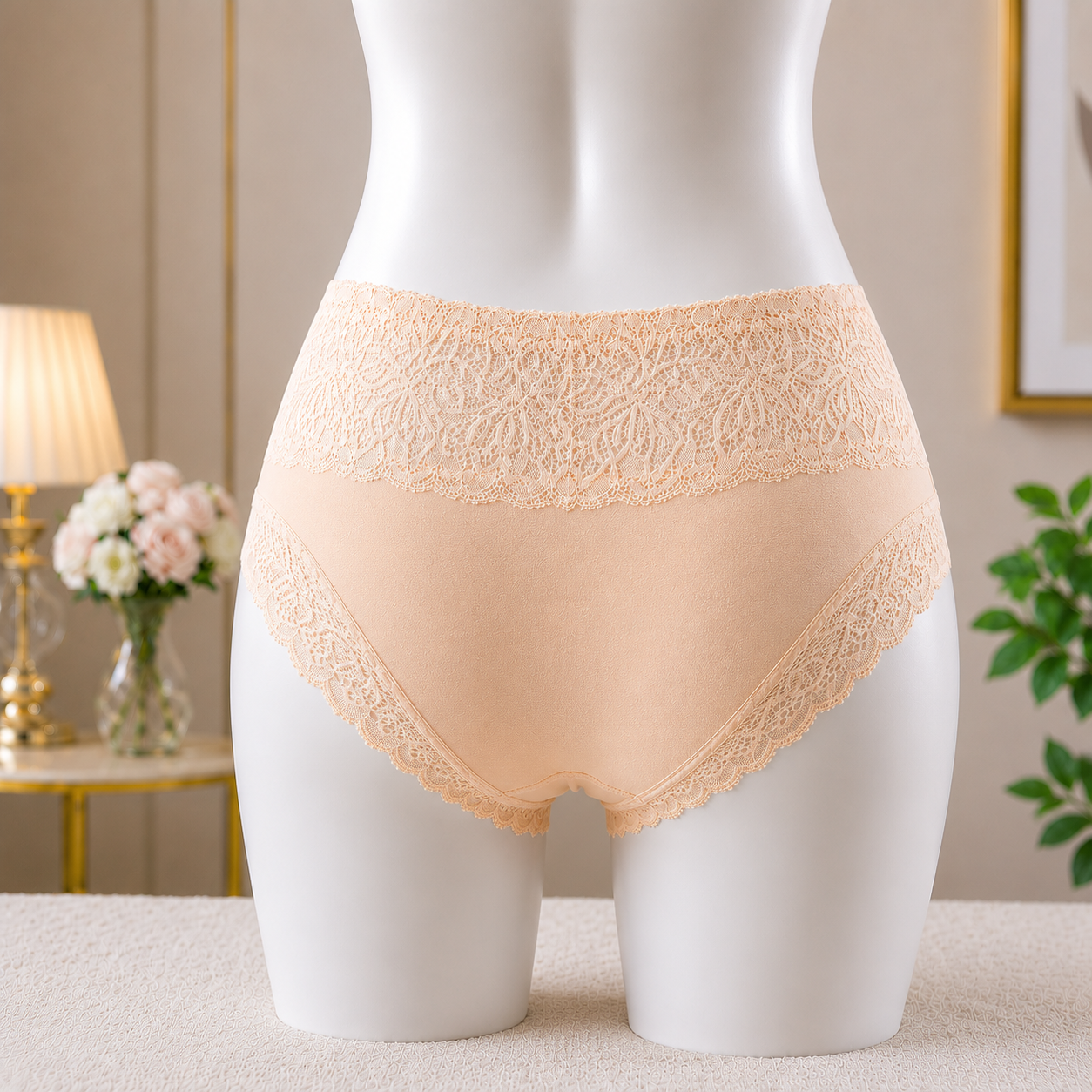 deep skin Premium Lace Trim Briefs - Elegant Soft Cotton underwear