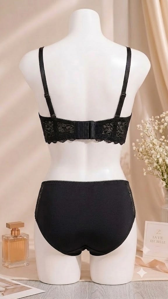 Women's black Lace Push-Up Bra & Panty Set
