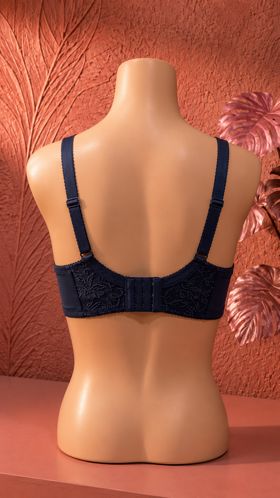 Women's Full Coverage Floral Embroidered Bra dark blue