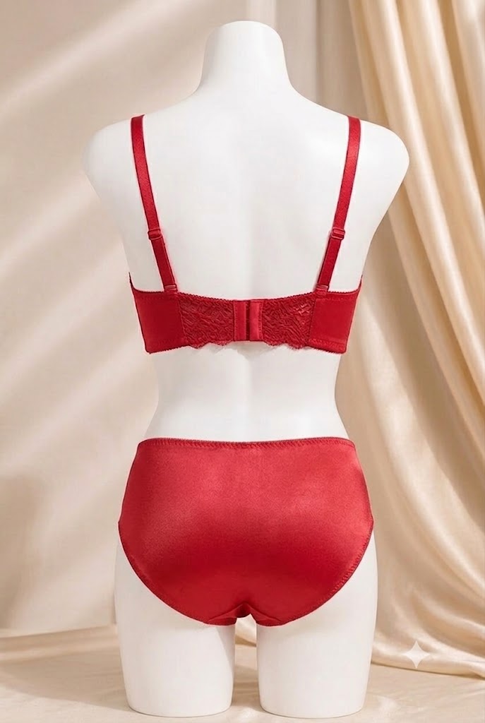 Women's Red Lace Push-Up Bra & Panty Set