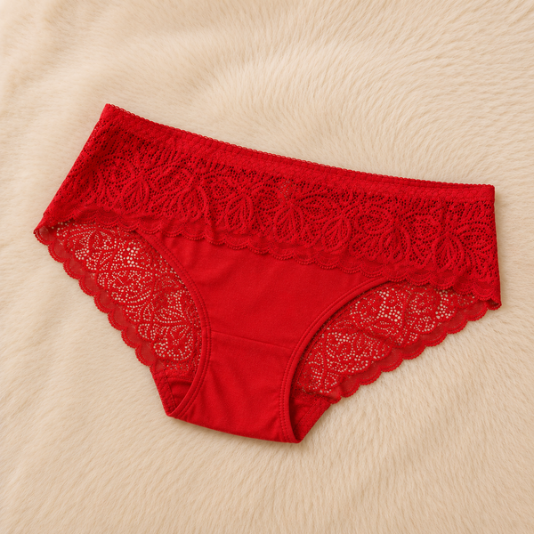 Deep red  Premium Lace Trim Briefs - Elegant Soft Cotton underwear