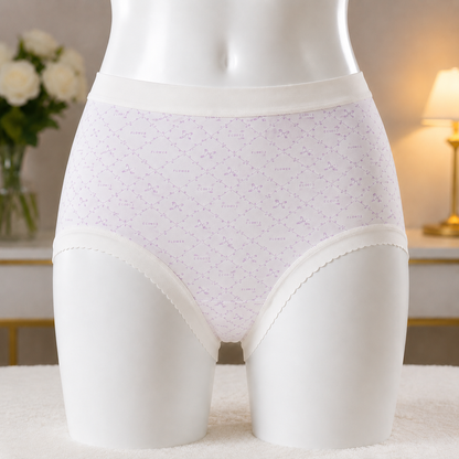 Soft Lilac  Bow Pattern Women’s Cotton Underwear  – High-Waist Comfortable Briefs