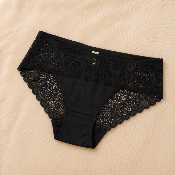 black Premium Lace Trim Briefs - Elegant Soft Cotton underwear