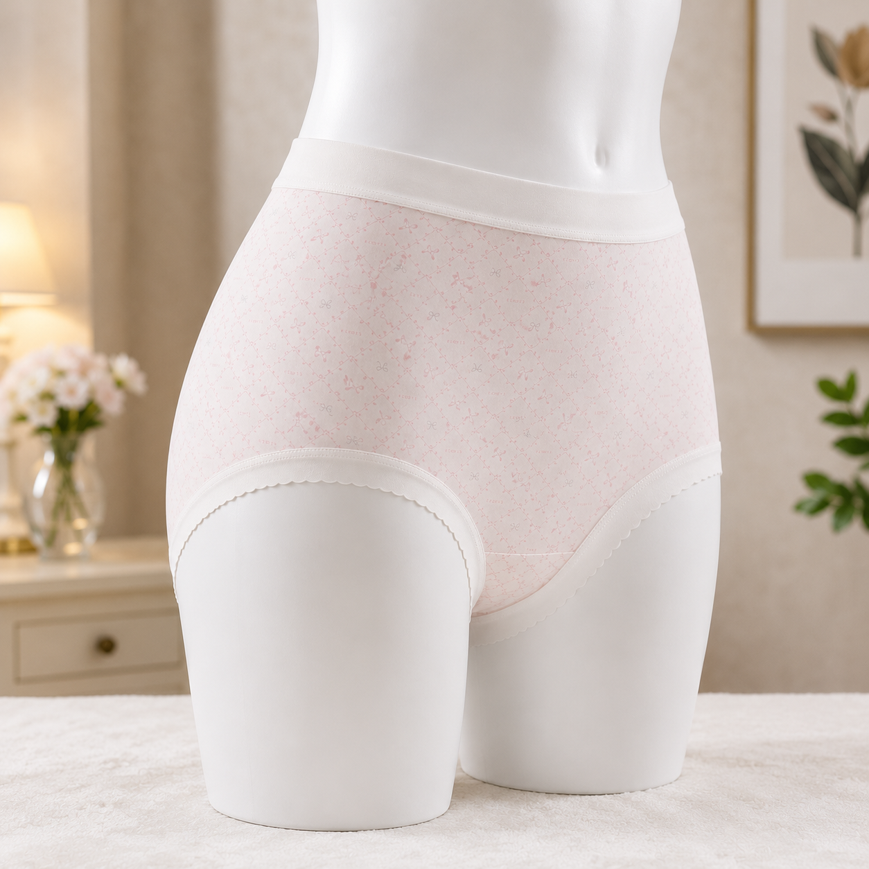 Pastel Pink Bow Pattern Women’s Cotton Underwear  – High-Waist Comfortable Briefs
