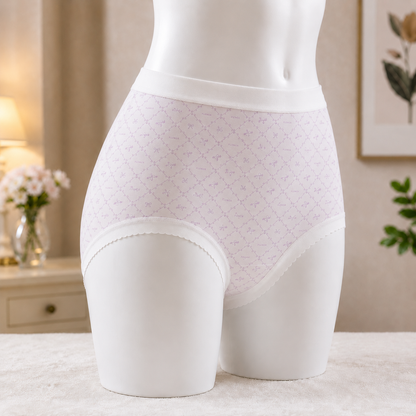 Soft Lilac  Bow Pattern Women’s Cotton Underwear  – High-Waist Comfortable Briefs