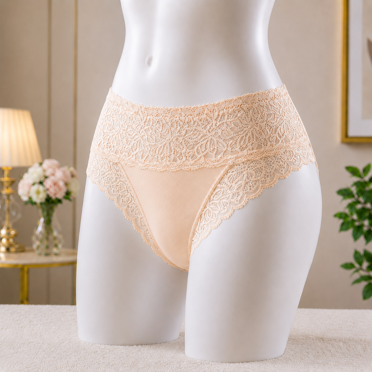 deep skin Premium Lace Trim Briefs - Elegant Soft Cotton underwear