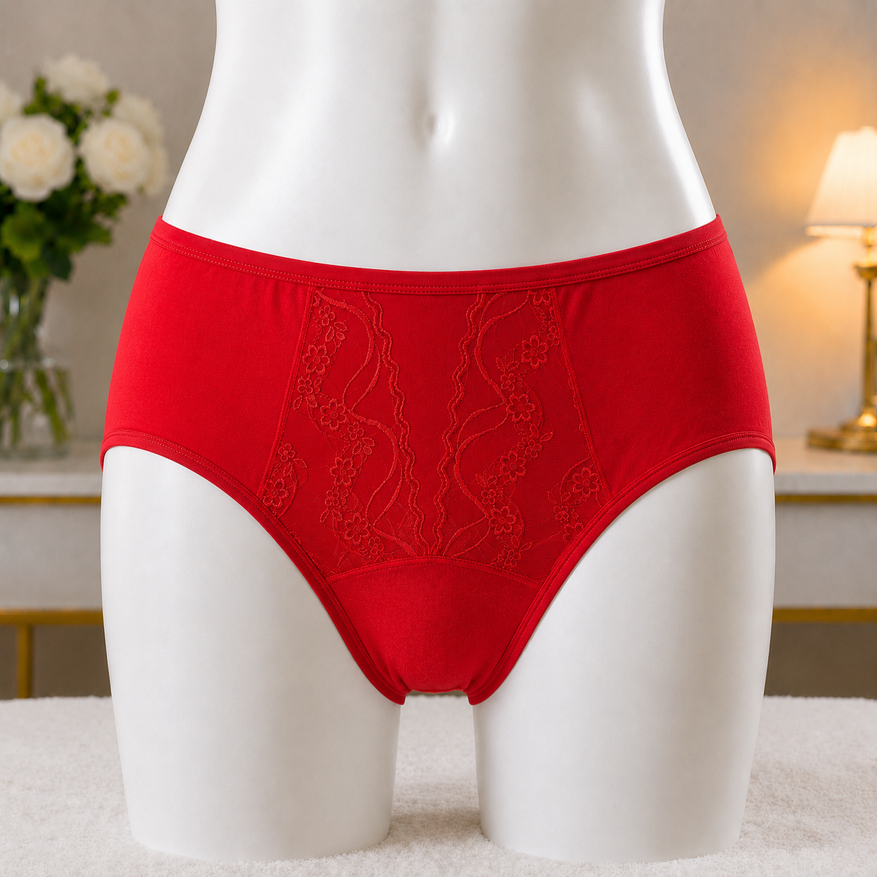 Floral Detailing Red Panty – Soft & Breathable Everyday Underwear"