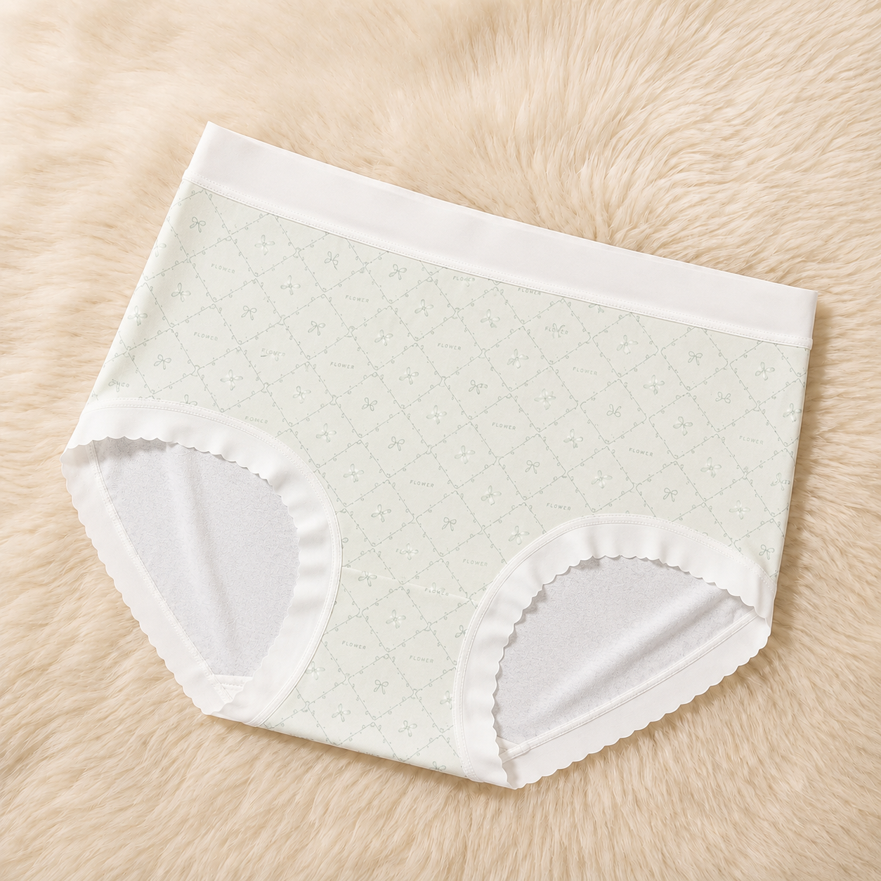 Pastel Green   Bow Pattern Women’s Cotton Underwear  – High-Waist Comfortable Briefs