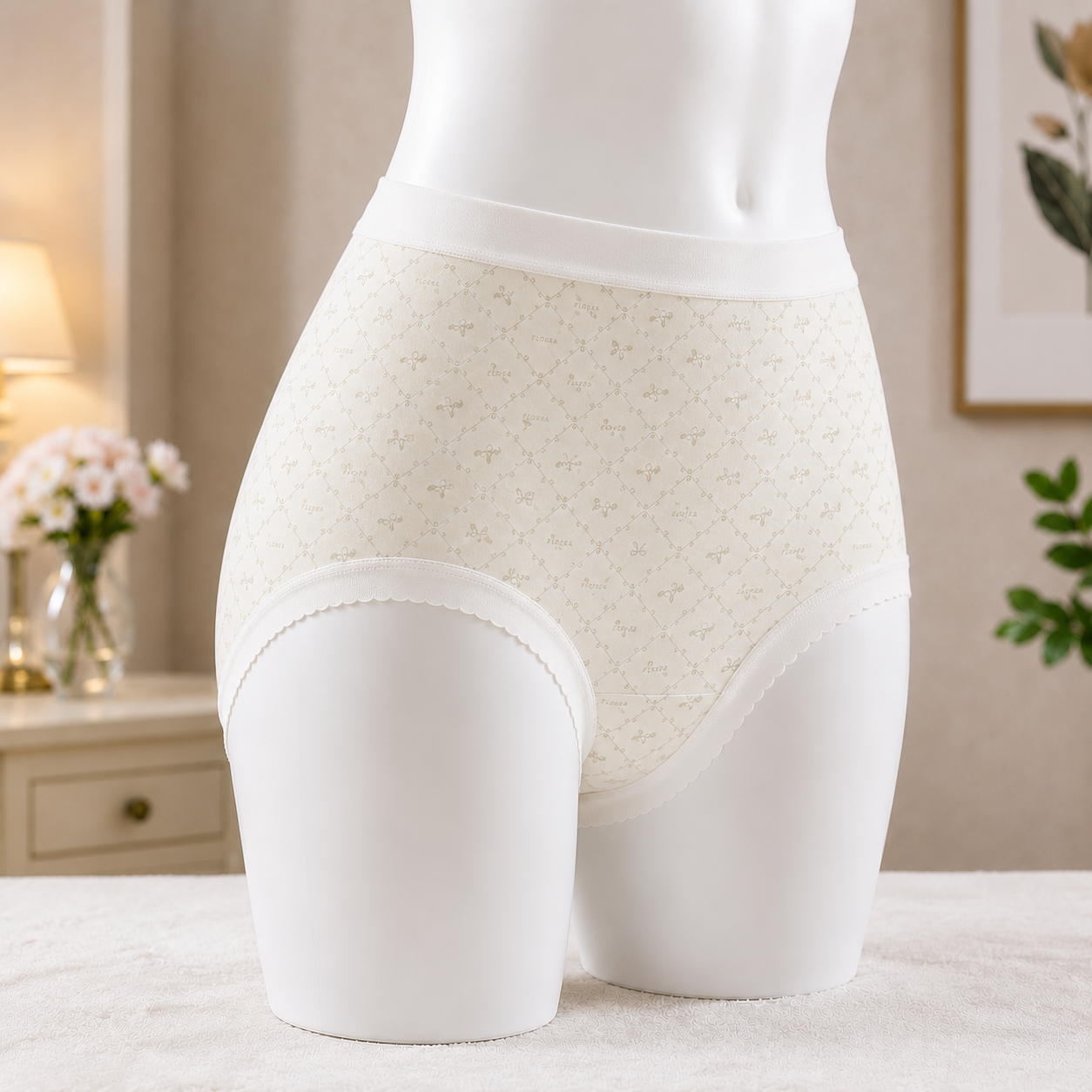 Pastel Green   Bow Pattern Women’s Cotton Underwear  – High-Waist Comfortable Briefs