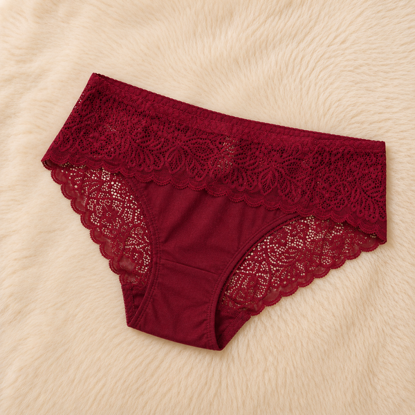 Deep Maroon Premium Lace Trim Briefs - Elegant Soft Cotton underwear