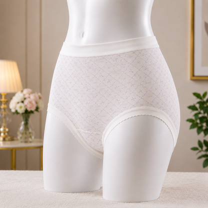 Soft Lilac  Bow Pattern Women’s Cotton Underwear  – High-Waist Comfortable Briefs