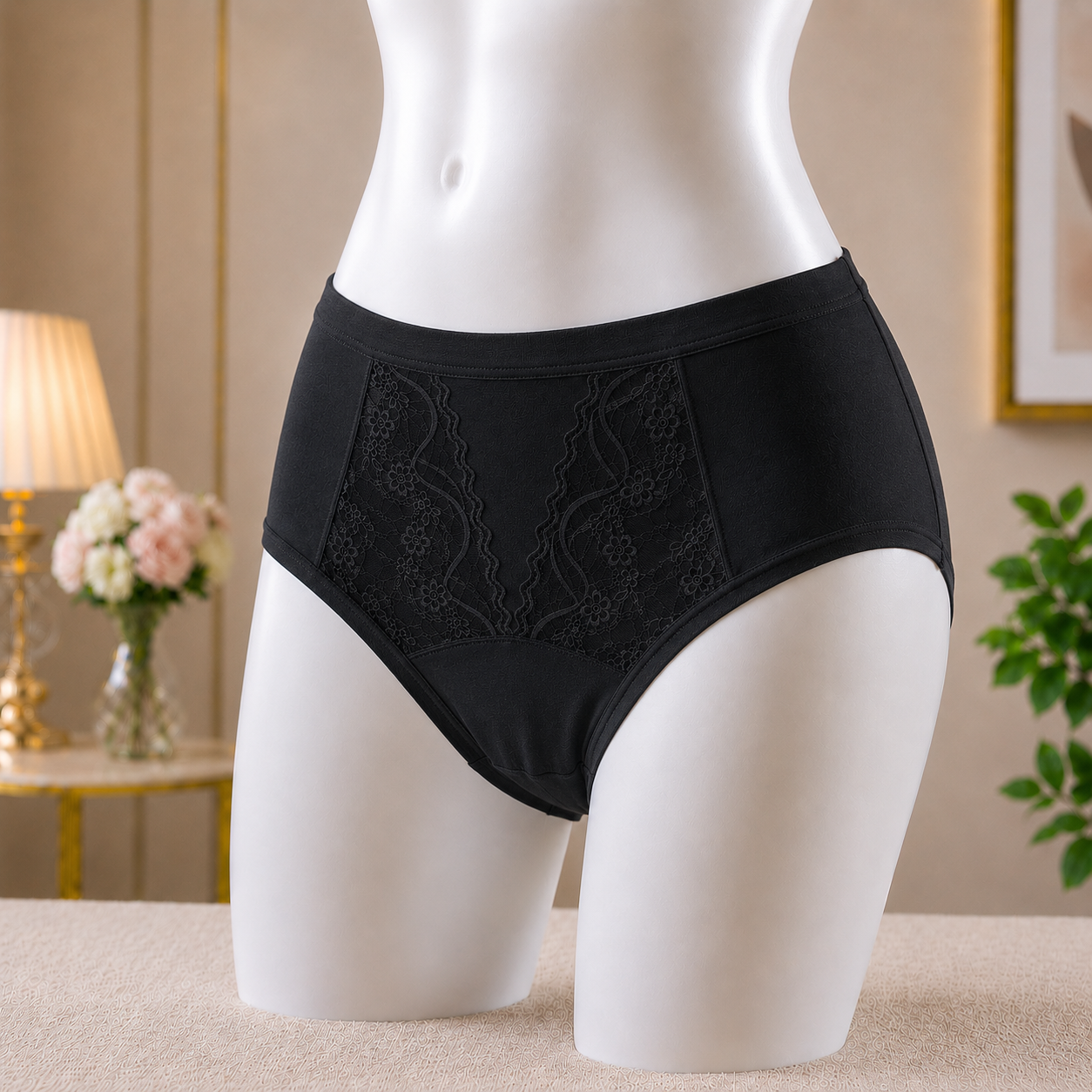 Floral Detailing black Panty – Soft & Breathable Everyday Underwear"
