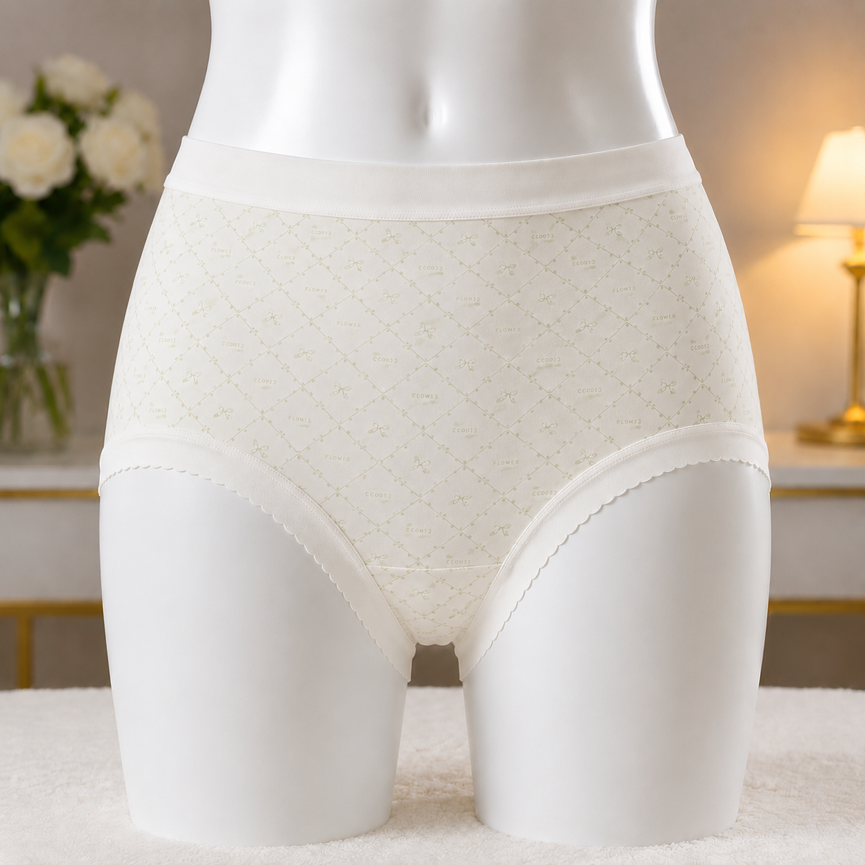 Pastel Green   Bow Pattern Women’s Cotton Underwear  – High-Waist Comfortable Briefs