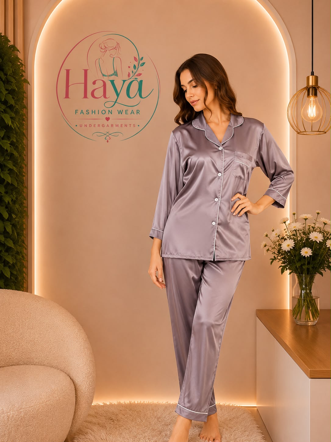 Elegant Long-Sleeve Satin Sleepwear Set for Women