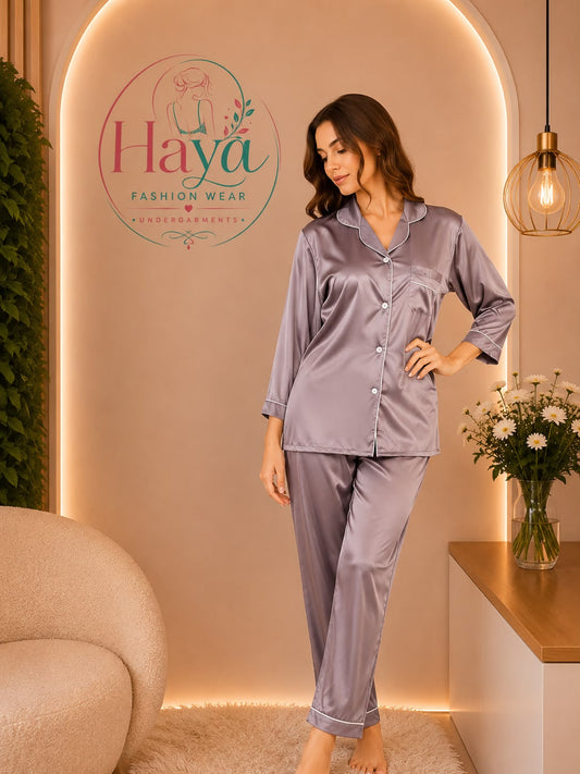 Elegant Long-Sleeve Satin Sleepwear Set for Women