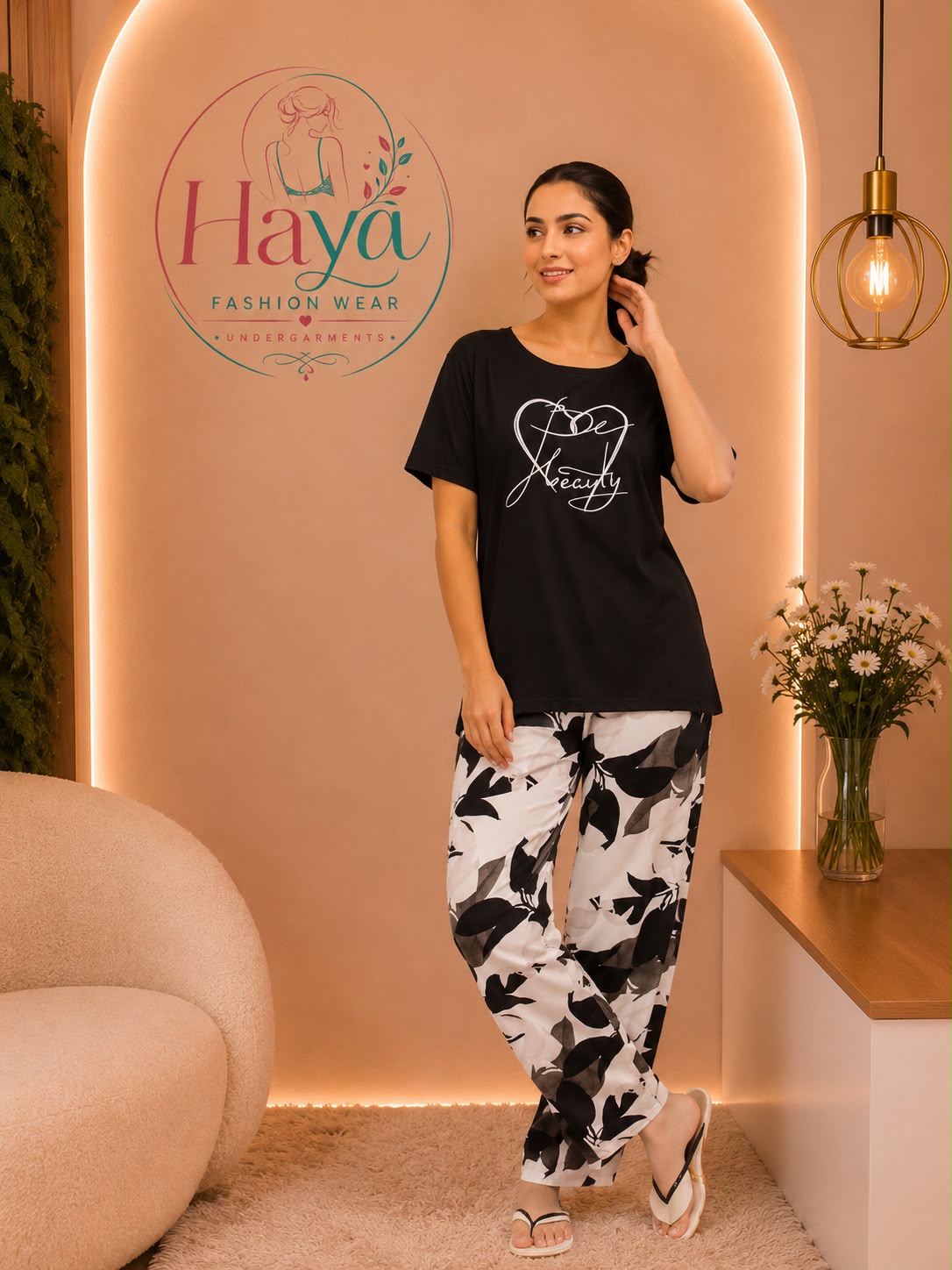 Casual Printed Pajama & Graphic T-Shirt Nightwear Set