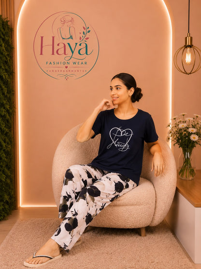 Casual Printed Pajama & Graphic T-Shirt Nightwear Set