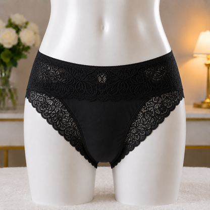 black Premium Lace Trim Briefs - Elegant Soft Cotton underwear