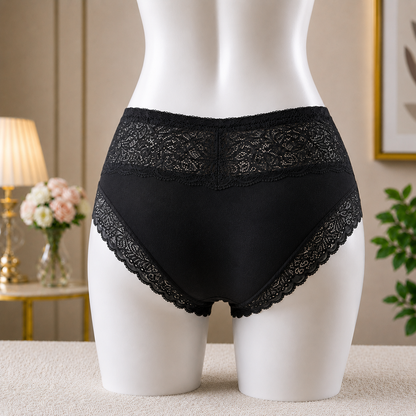 black Premium Lace Trim Briefs - Elegant Soft Cotton underwear