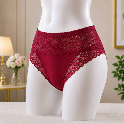 Deep Maroon Premium Lace Trim Briefs - Elegant Soft Cotton underwear