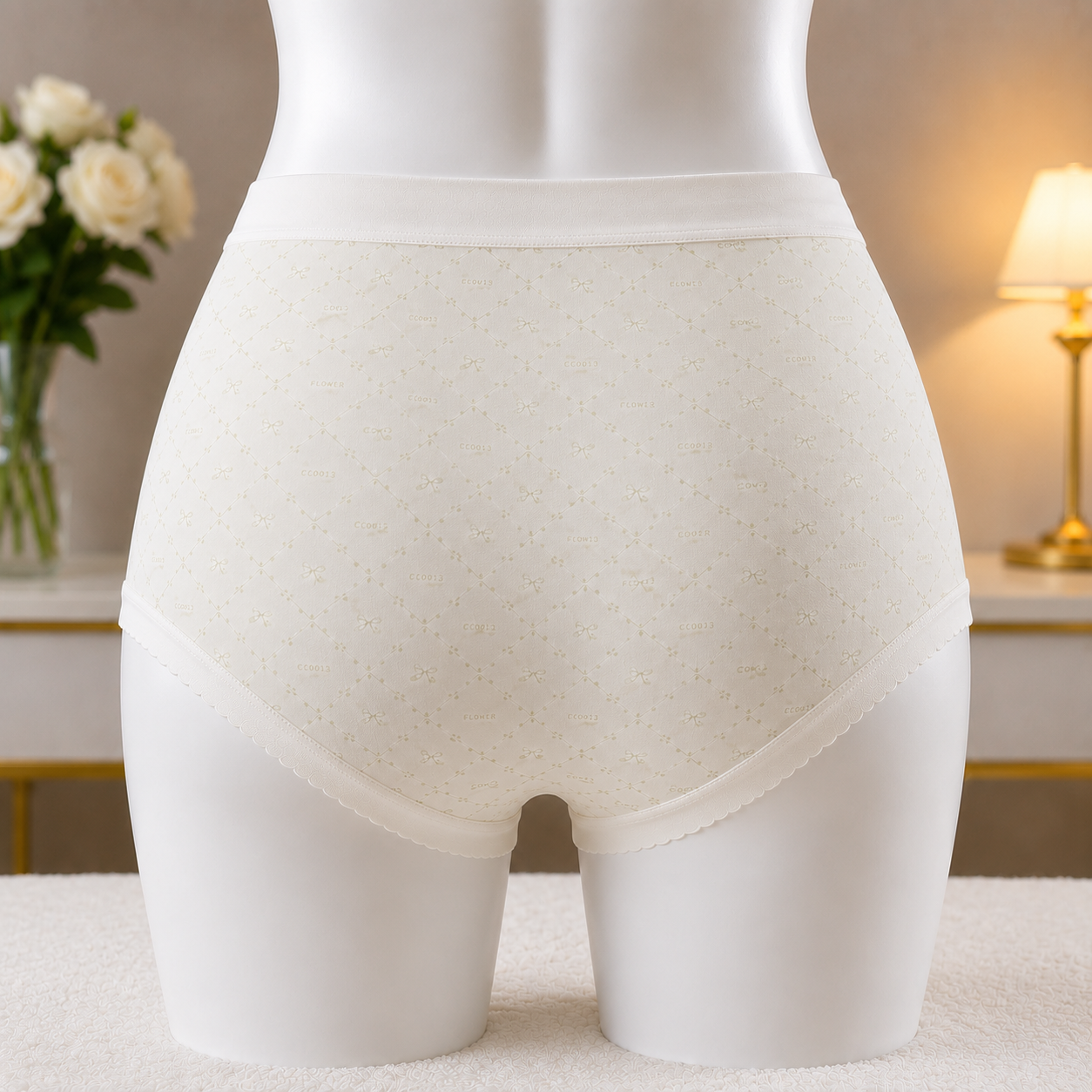 Pastel Green   Bow Pattern Women’s Cotton Underwear  – High-Waist Comfortable Briefs