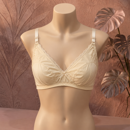 Soft Cotton Floral Print Everyday Bra – Cream