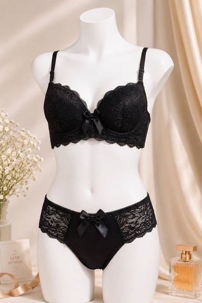 Women's black Lace Push-Up Bra & Panty Set