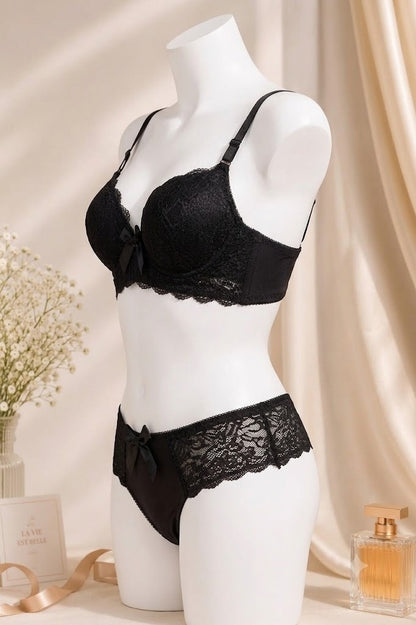 Women's black Lace Push-Up Bra & Panty Set