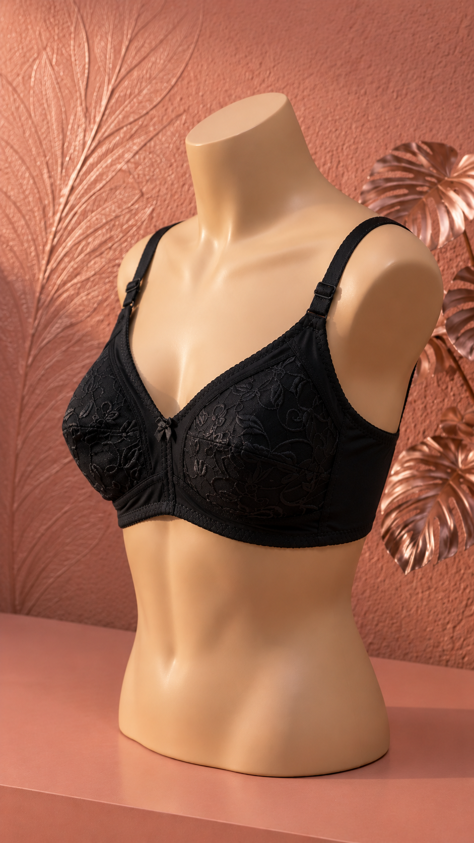 Women's Full Coverage Floral Embroidered Bra black