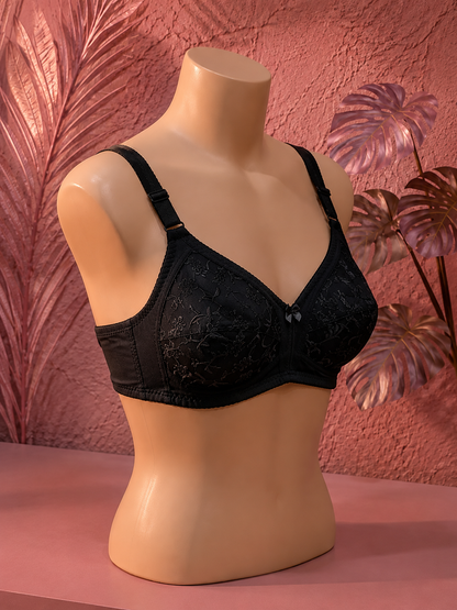 Women's Full Coverage Floral Embroidered Bra black
