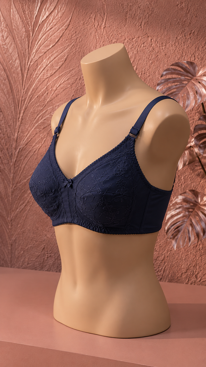 Elegant Floral Embroidered Non-Padded Support Bra