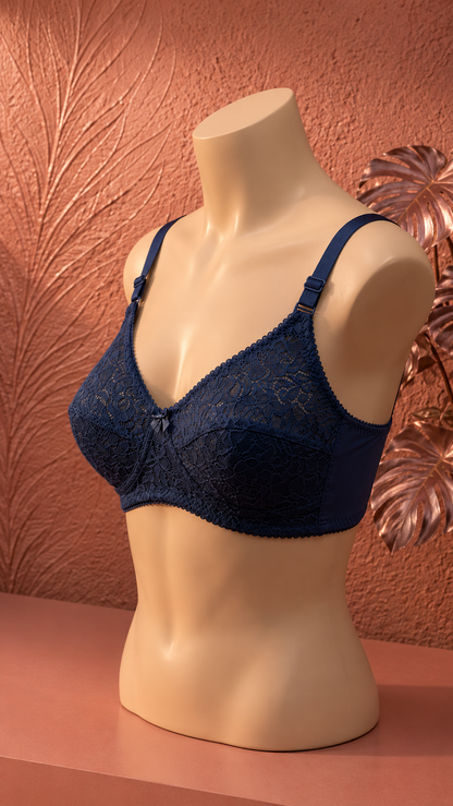 Luxury Floral Lace Comfort Bra  dark blue