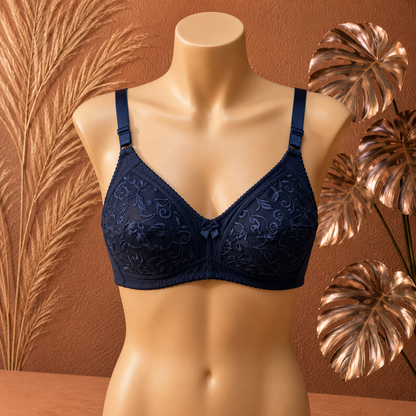 Women's Full Coverage Floral Embroidered Bra dark blue