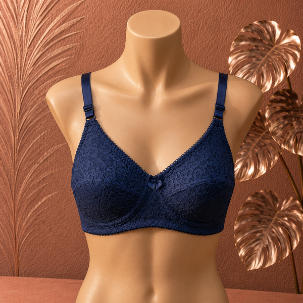 Luxury Floral Lace Comfort Bra  dark blue