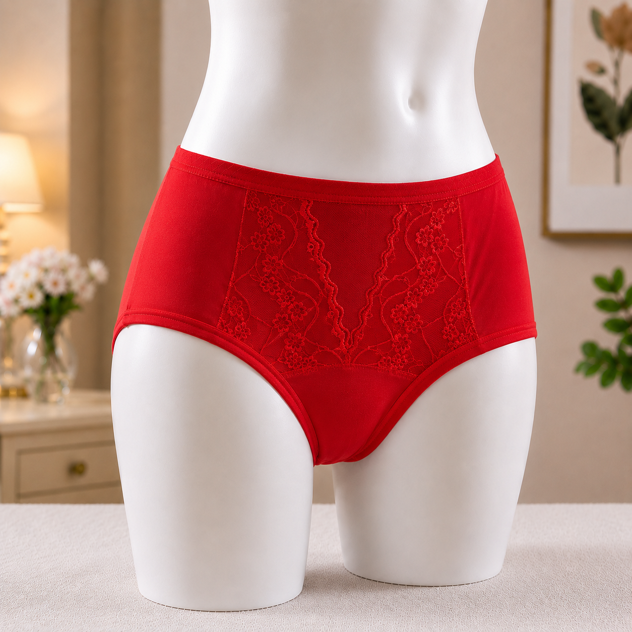 Floral Detailing Red Panty – Soft & Breathable Everyday Underwear"