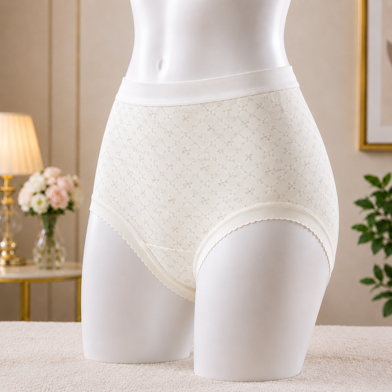 Pastel Green   Bow Pattern Women’s Cotton Underwear  – High-Waist Comfortable Briefs