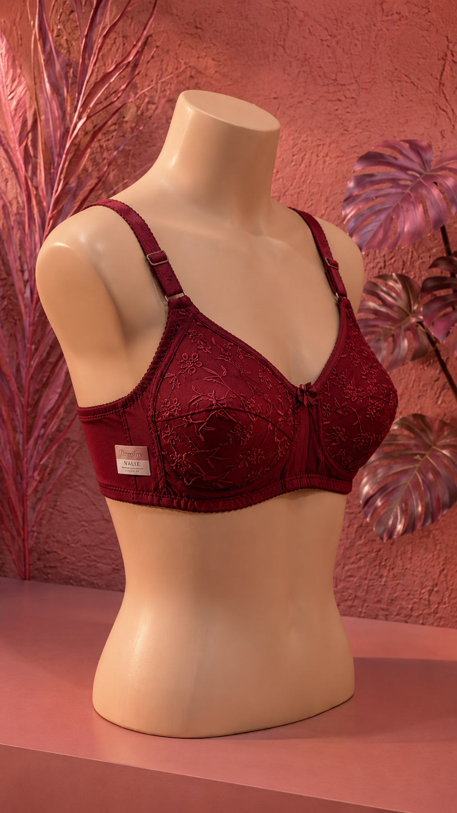 Premium soft Maroon Embroidered Support Bra for Women
