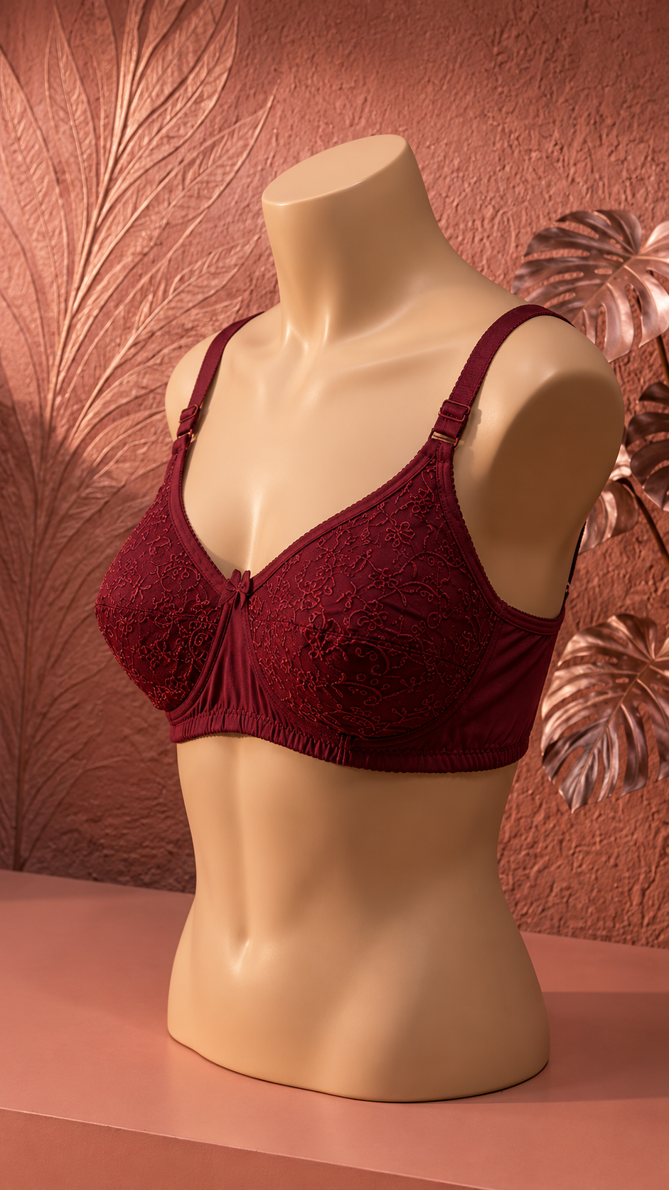 Premium soft Maroon Embroidered Support Bra for Women