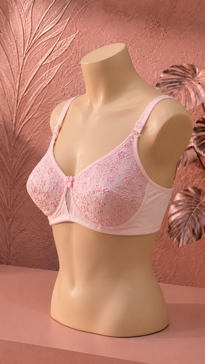 Premium soft Light Pink Embroidered Support Bra for Women
