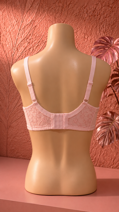 Premium soft Light Pink Embroidered Support Bra for Women