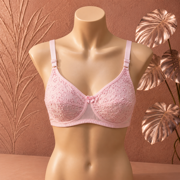 Premium soft Light Pink Embroidered Support Bra for Women