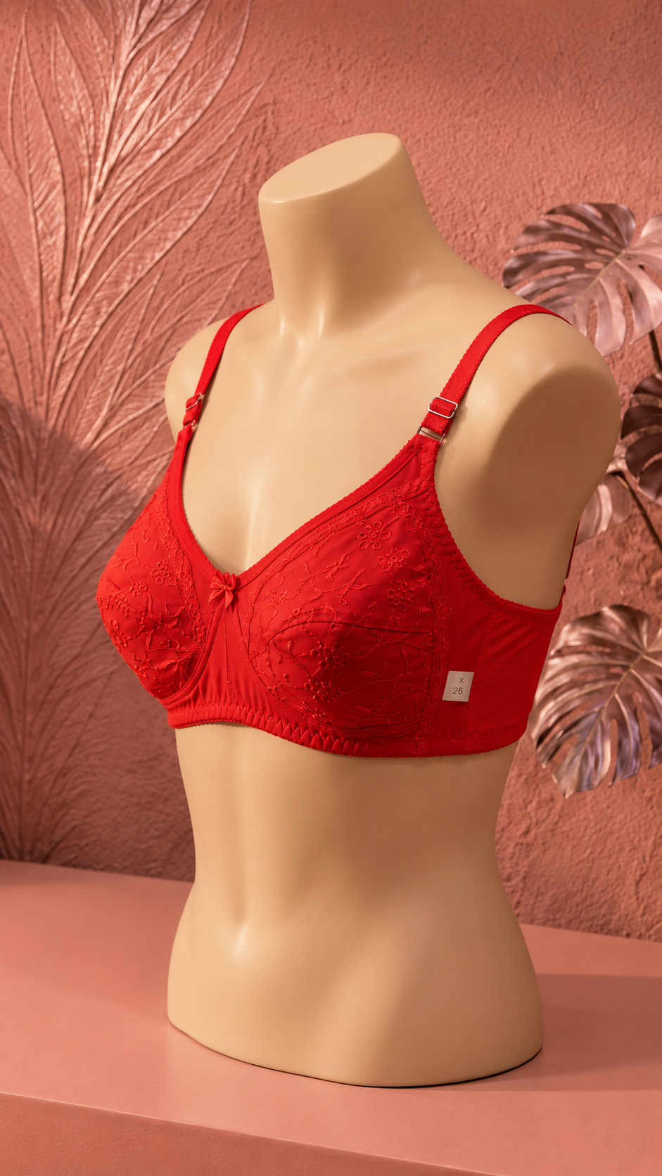 Premium soft Crimson Red Embroidered Support Bra for Women