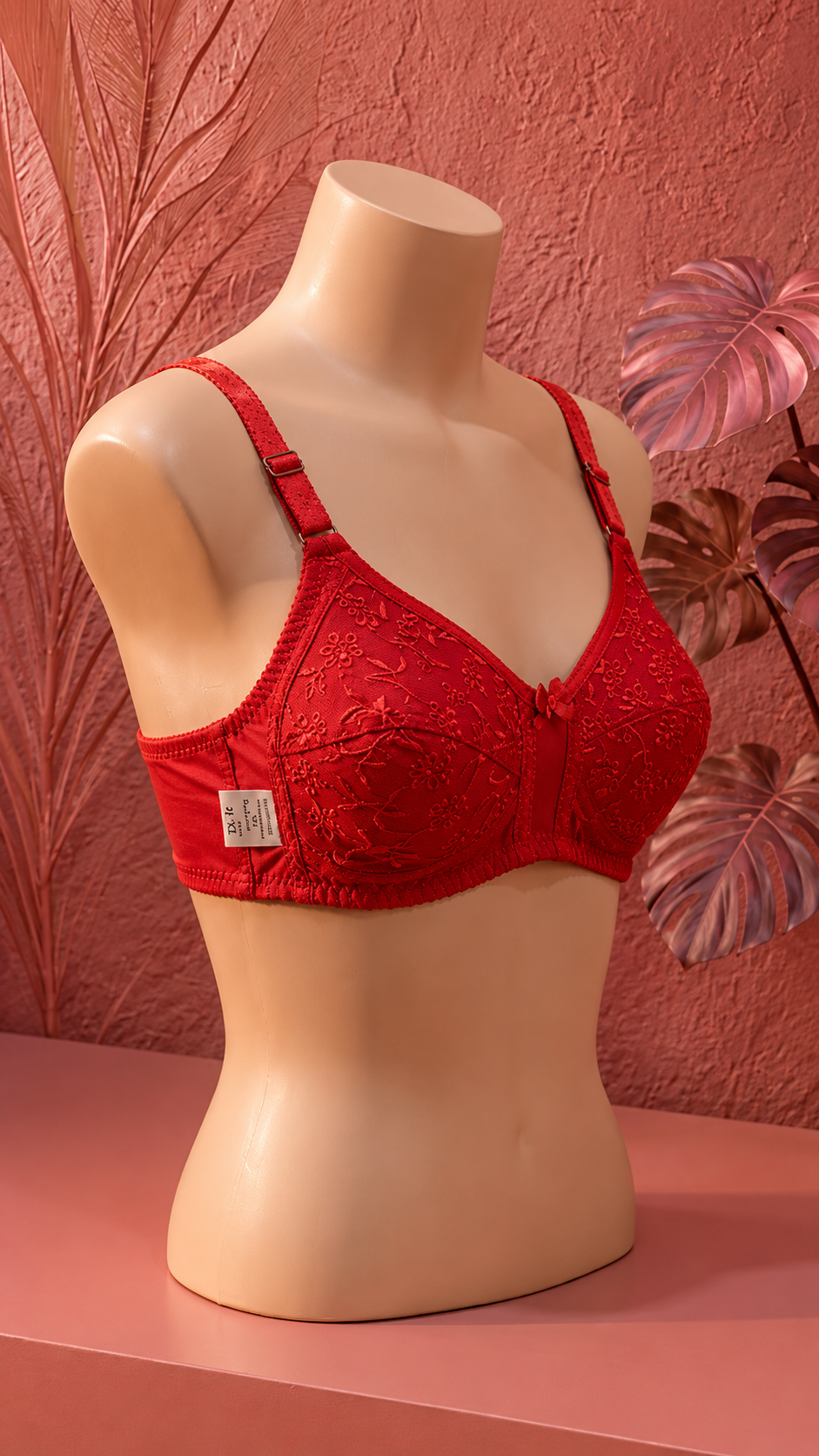 Premium soft Crimson Red Embroidered Support Bra for Women