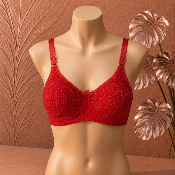 Premium soft Crimson Red Embroidered Support Bra for Women
