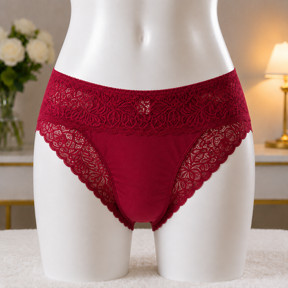 Deep Maroon Premium Lace Trim Briefs - Elegant Soft Cotton underwear