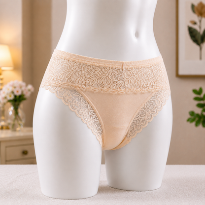 deep skin Premium Lace Trim Briefs - Elegant Soft Cotton underwear