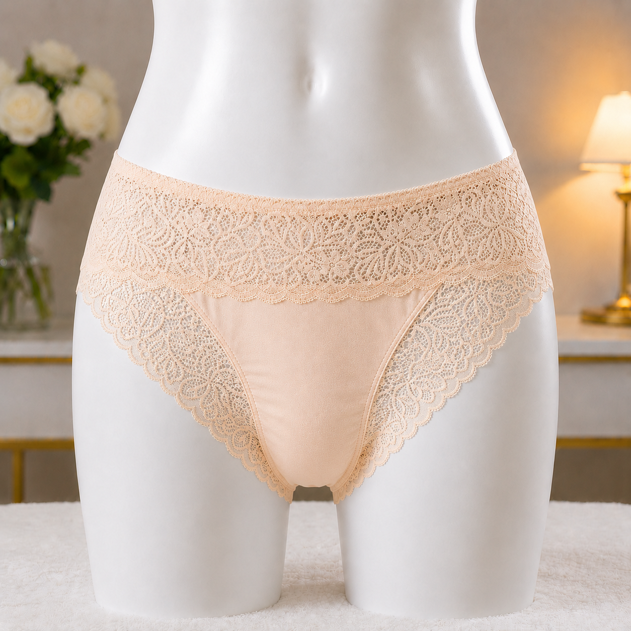 deep skin Premium Lace Trim Briefs - Elegant Soft Cotton underwear