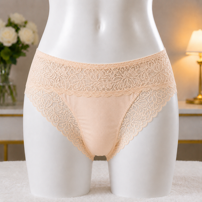 deep skin Premium Lace Trim Briefs - Elegant Soft Cotton underwear