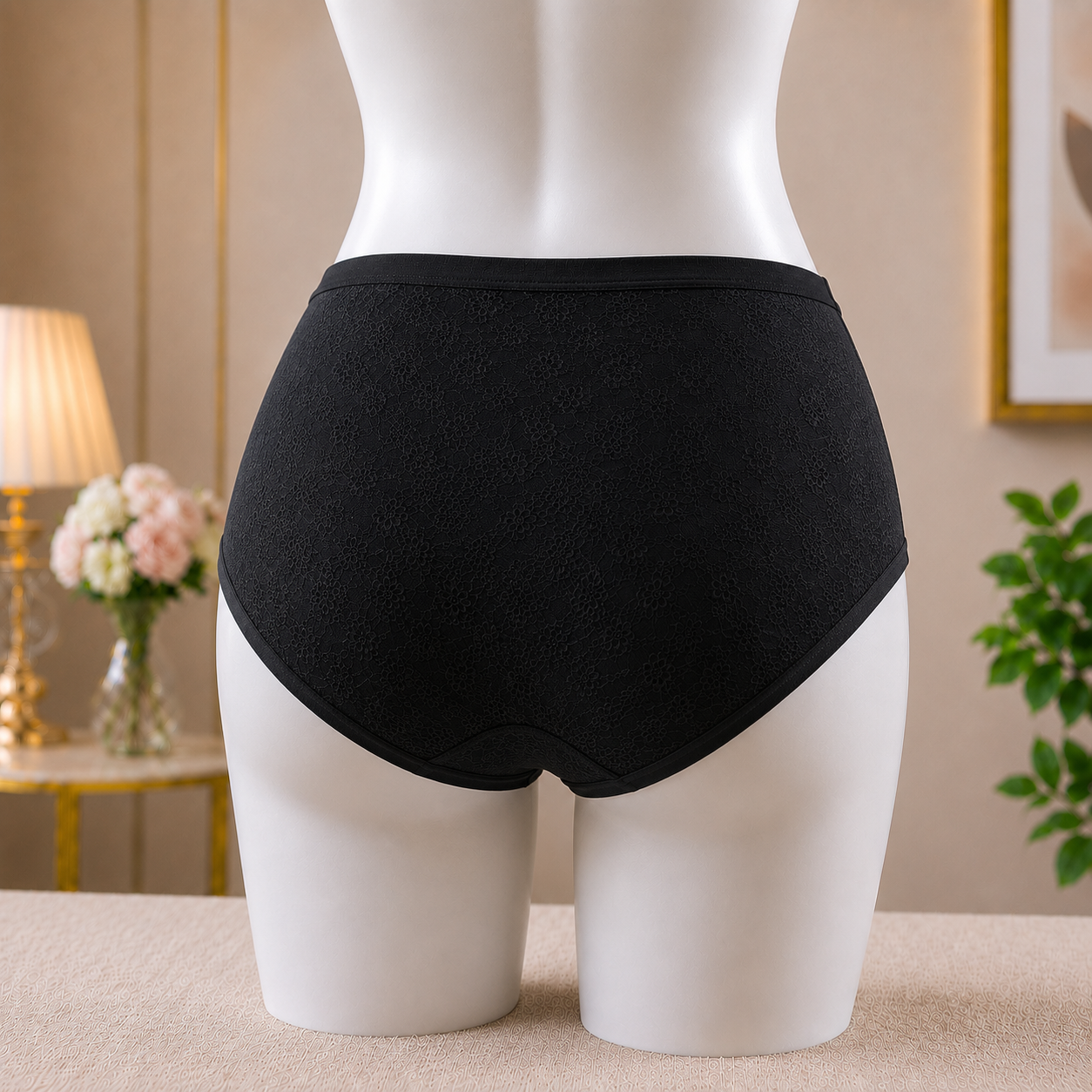 Floral Detailing black Panty – Soft & Breathable Everyday Underwear"