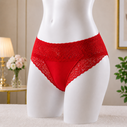 Deep red  Premium Lace Trim Briefs - Elegant Soft Cotton underwear